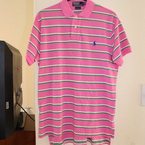 Mens Pink Striped Polo T-Shirt Sz L